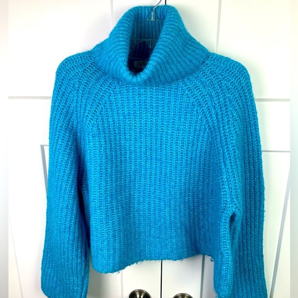 Zara Sweaters - Zara MEDIUM Chunky Knit Sweater Turquoise Blue Cowl Wool